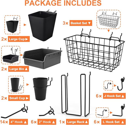 Pegboard Basket Organizers, Peg Board Large Baskets Hooks Bins Cups Tool - Image 2