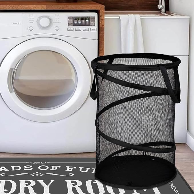 BATTOO 2 Pack Black X-Large Collapsible Laundry Basket Foldable Mesh Pop Up - Image 5
