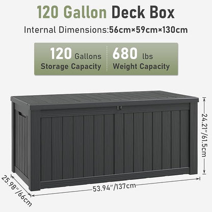 120 Gallon Outdoor Storage Box, Resin Deck Boxes Outdoor Waterproof - Image 8