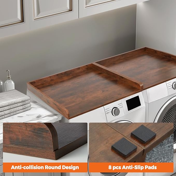Washer Dryer Countertop, Wooden Laundry Countertop Set of 2 Dryer Storage Shelf - Image 7