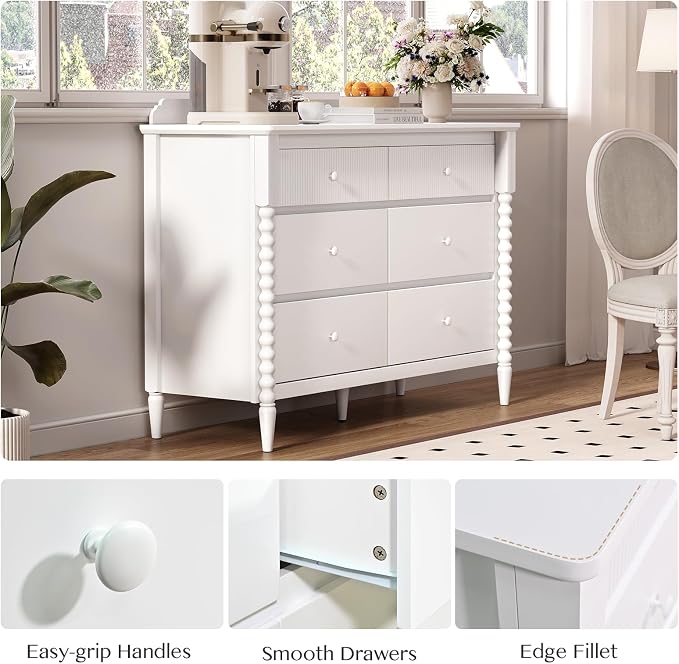 3 Piece Bedroom Set, Vintage 6 Drawer Dresser and Nightstand Sets - Image 6