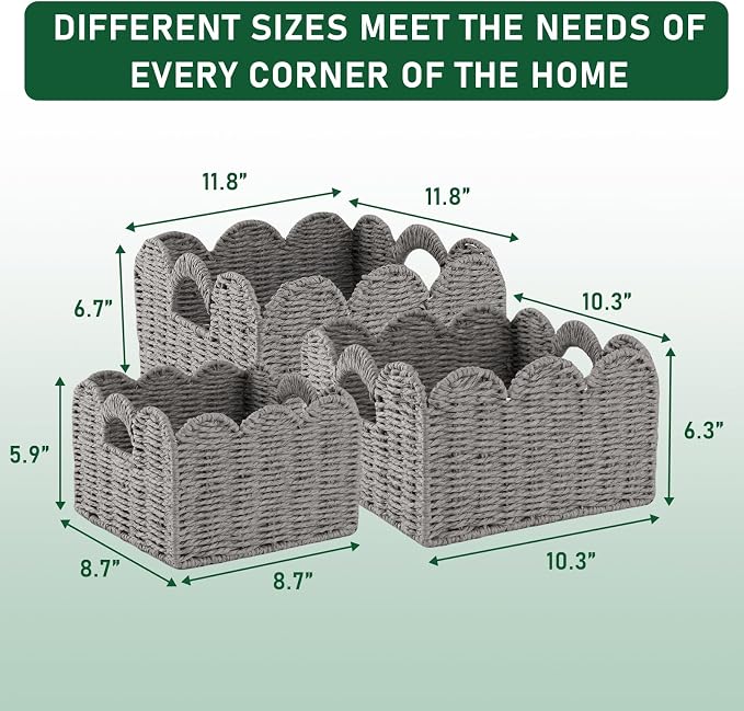 OIAHOMY Scalloped Wicker Baskets, Hand-woven Storage Baskets - Image 3
