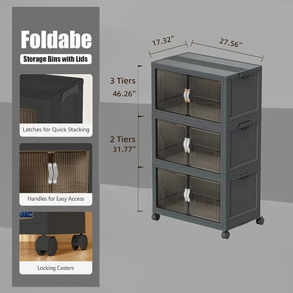 Stackable Storage Bins, Plastic Closet Organizer Folding Container - Image 2