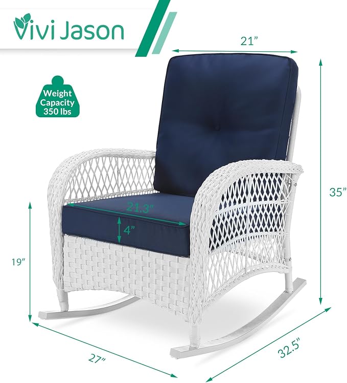 VIVIJASON Outdoor Wicker Rocking Chair, Patio Rattan Rocker Chair - Image 2