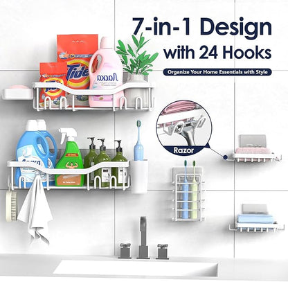 Shower Caddy Adhesive Shower Organizer 7-Pack, Rustproof Stainless Steel - Image 4