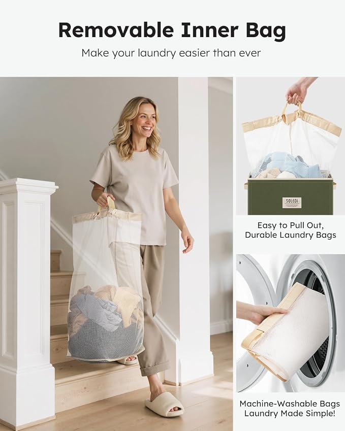 SOLEDI Laundry Hamper with Lid 100L Large & Tall Collapsible Laundry Basket - Image 4