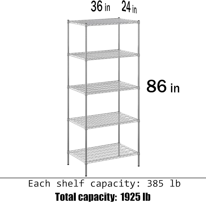 24" Deep x 36" Wide x 86" Height Wire Shelving Kit | 5-Tier | NSF Commercial - Image 3