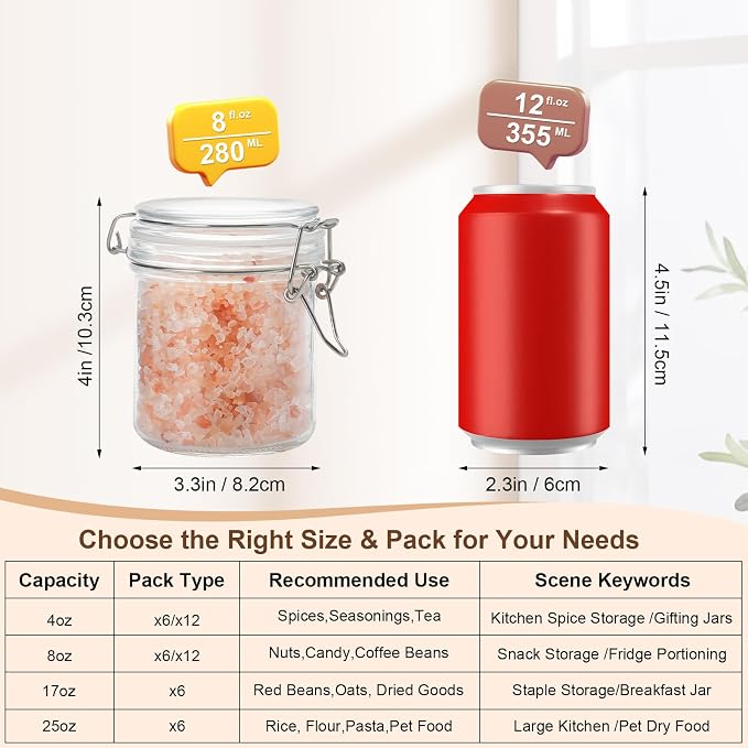 6 Pack Spice Jars, 8 oz Glass Containers - Image 2