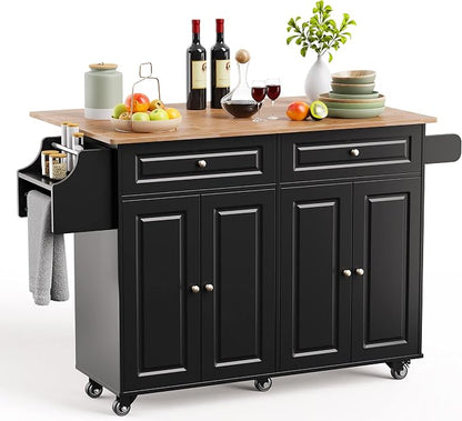 Kitchen Island with Storage, Kitchen Cart on 5 Universal Wheels, Mobile Kitchen by Qsun