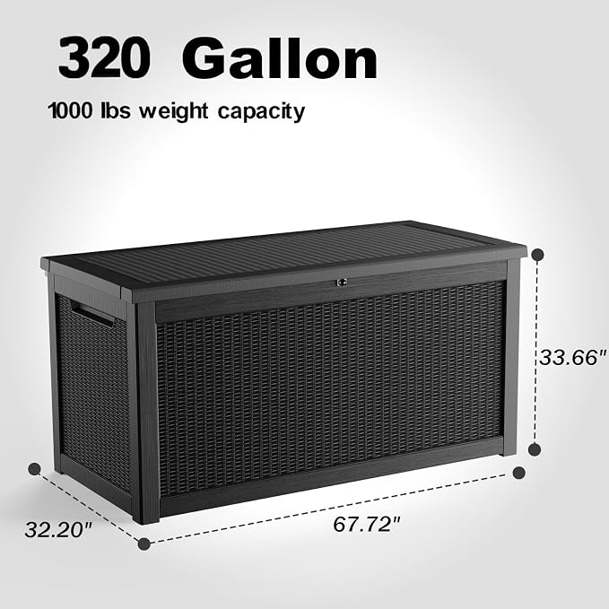 320 Gallon Outdoor Deck Box, Storage Lockable Waterproof Patio Furniture - Image 2