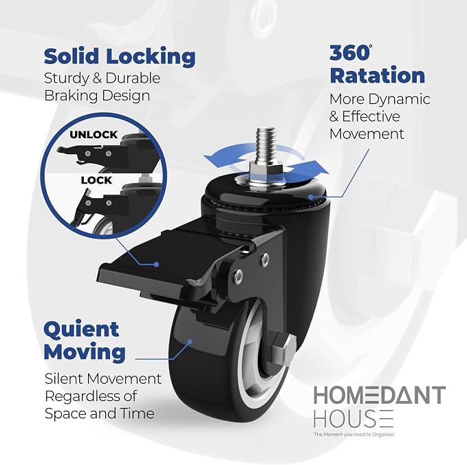 HOMEDANT House White 5-Tier Metal Boltless Rolling Cart Shelf Rack Casters - Image 6