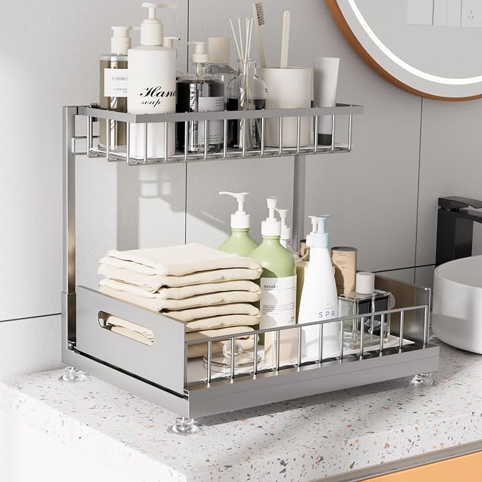 2 Pack Under Sink Organizer Storage 2-Tier Premium Metal Pull-Out Racks - Image 3