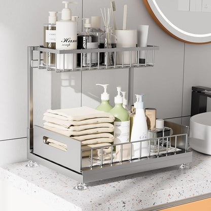 Under Sink Organizer Storage 2-Tier Premium Metal Pull-Out Racks, Height - Image 3