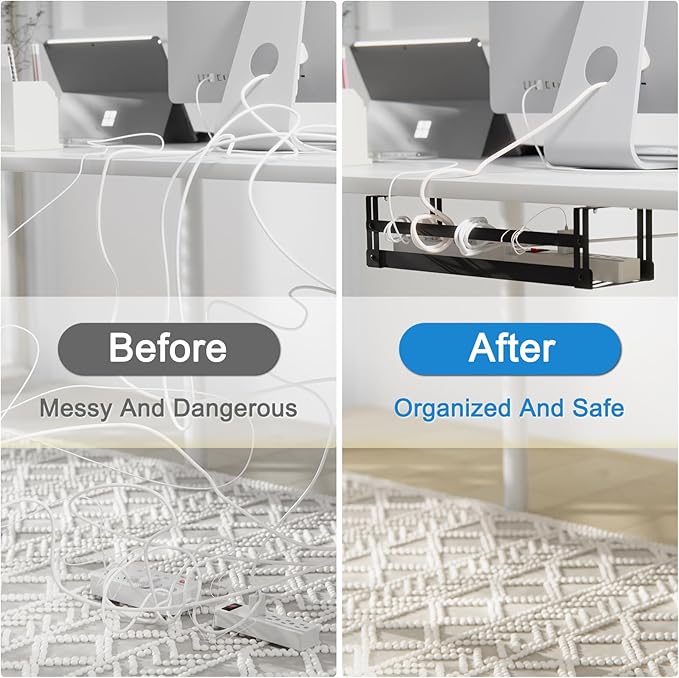 Under Desk Cable Management Tray, 17 in Metal Cable Tray Basket - Image 6