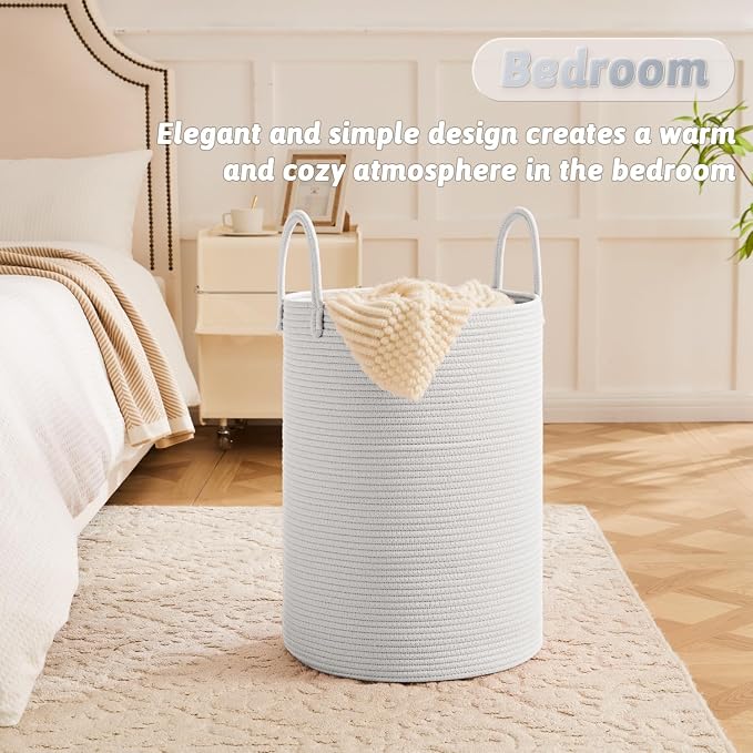 Laundry Basket, Woven Cotton Rope Laundry Hamper, 60L - Image 3