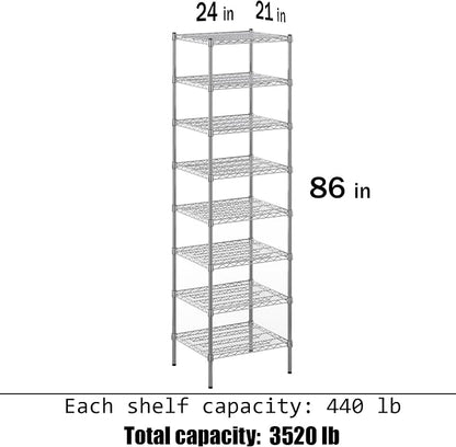 21" Deep x 24" Wide x 86" Height Wire Shelving Kit | 8-Tier | NSF Commercial - Image 3