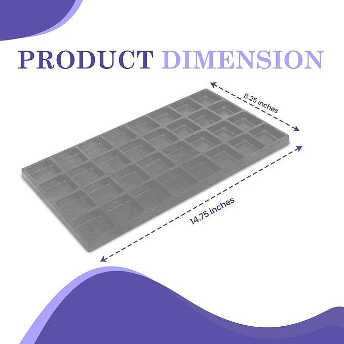 Novel Box 5 Pack 32-Slot Gray Liner Jewelry Storage Tray Inserts 14.75x8.25x1 - Image 2