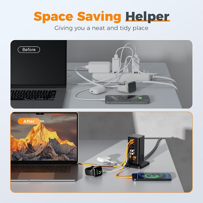 Charging Station PD 100W, TESSAN 9-in-1 USB C Power Strip - Image 5