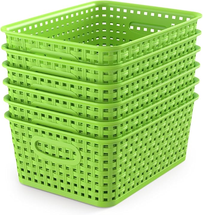 WYT 6-Pack Plastic Small Shelf Storage Weave Baskets Organizing by WYT