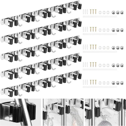 5 Pack Broom Holder Wall Mount 5 Racks 4 Hooks Stainless Steel Broom Mop Holder - Image 8