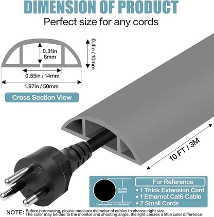 Floor Cord Cover Self Adhesive Cord Hider, 10FT Cable Management, Extension - Image 2