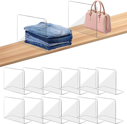 OKPOW Acrylic Shelf Dividers for Closet Organization: 12 Pack Tall Durable by OKPOW