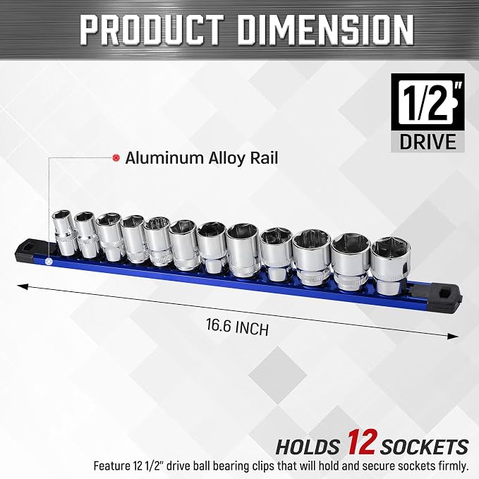 ALOANES 1/2-Inch Drive Magnetic Socket Organizer, Heavy Duty Aluminum Socket - Image 2