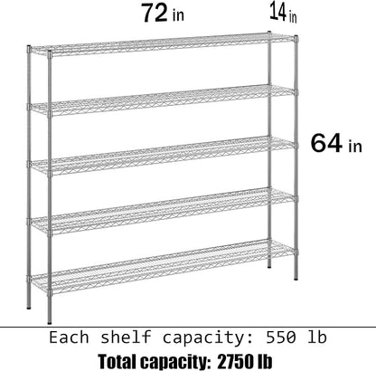 14" Deep x 72" Wide x 64" Height Wire Shelving Kit | 5-Tier | NSF Commercial - Image 3