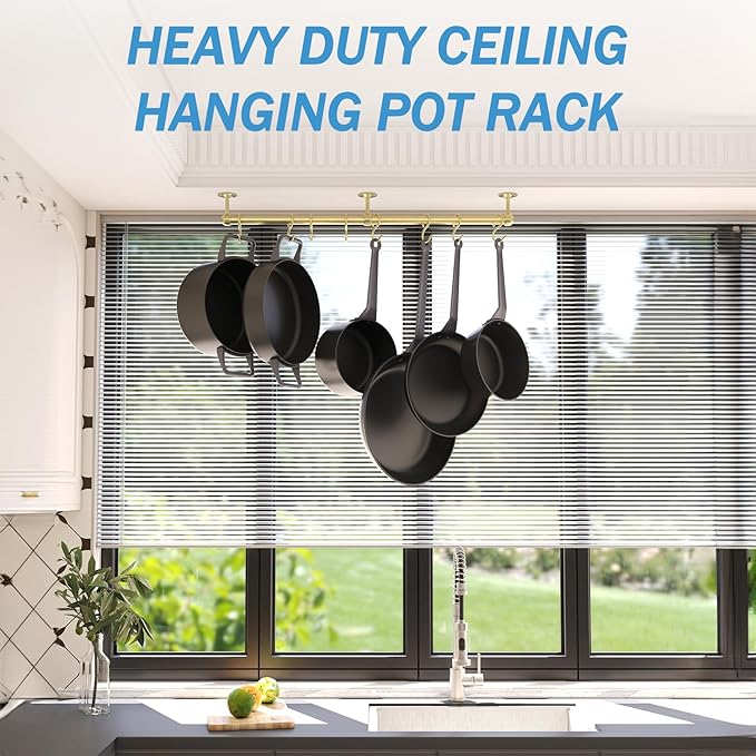 ROTHLEY Stainless Steel Hanging Pot Rack Hanger: 23.7 Inch Brass Pot and Pan - Image 5