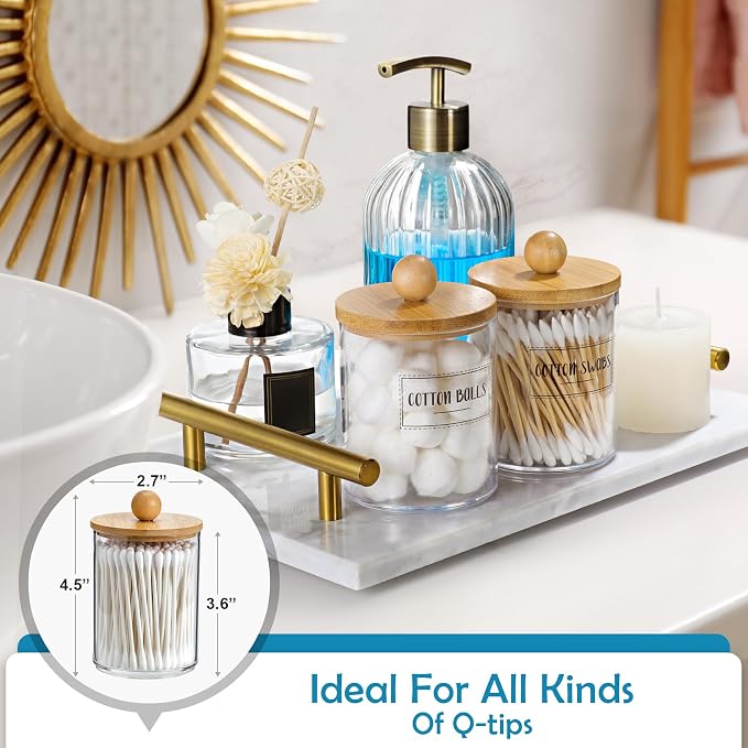 2 Pack Qtip Holder Dispenser - 10 oz Clear Plastic Apothecary Jar Containers - Image 3