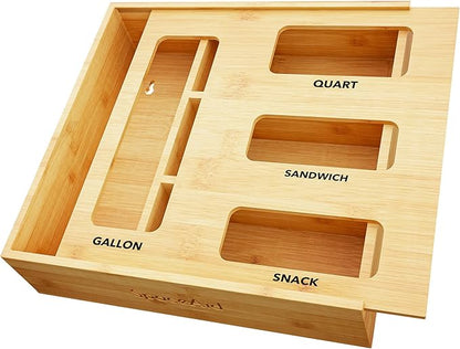 SpaceAid Bag Storage Organizer for Kitchen Drawer, Bamboo Organizer, Compatible by SpaceAid