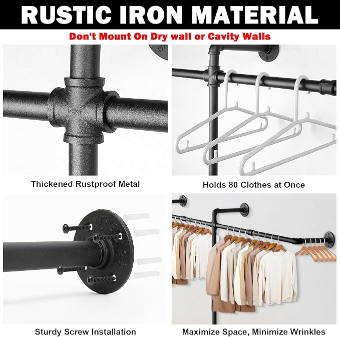 Livabber Industrial Pipe Clothes Rack, Heavy Duty Detachable Iron Garment Rack - Image 3