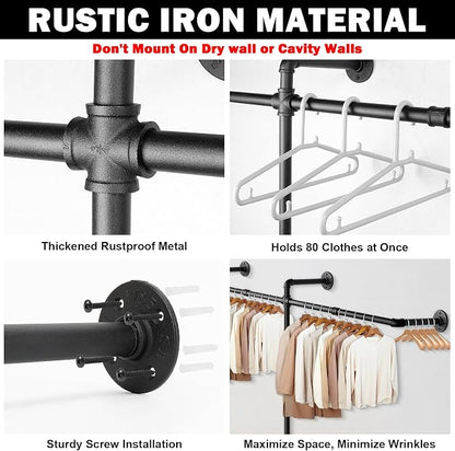 Livabber Industrial Pipe Clothes Rack, Heavy Duty Detachable Iron Garment Rack - Image 3