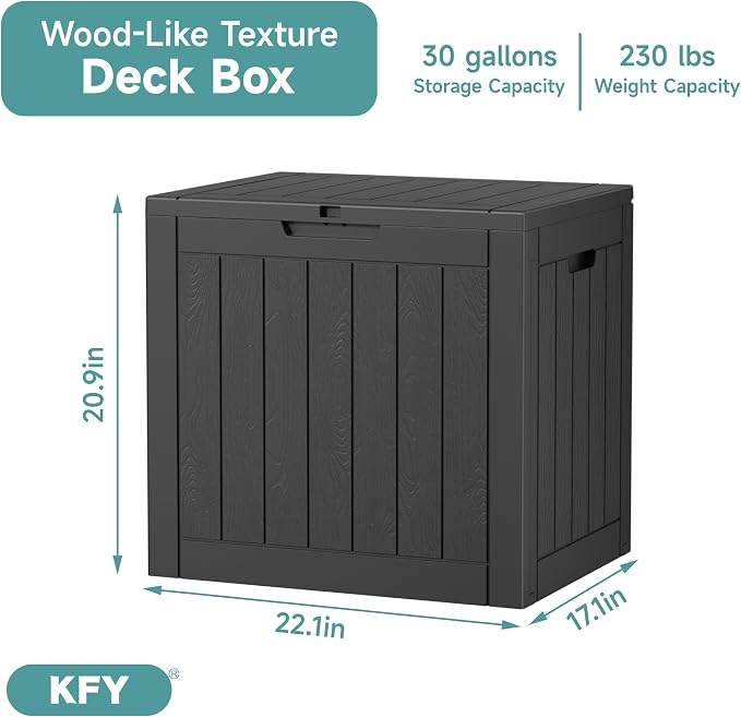 30 Gallon Waterproof Resin Deck Box, UV Resistant Outdoor Storage - Image 2