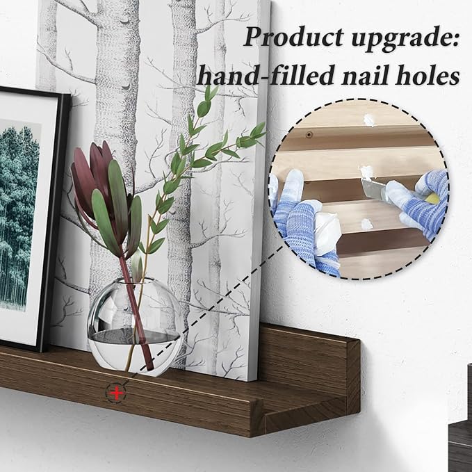 Forbena 24 Inch Rustic Picture Ledge Shelf Set of 4, Wooden Floating Shelves - Image 7