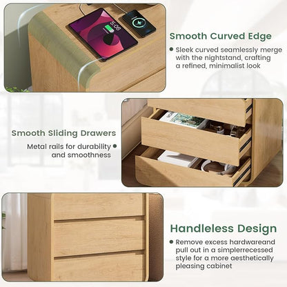 Modern Nightstand Set of 2, 23.2" Large Wood Night Stand - Image 7