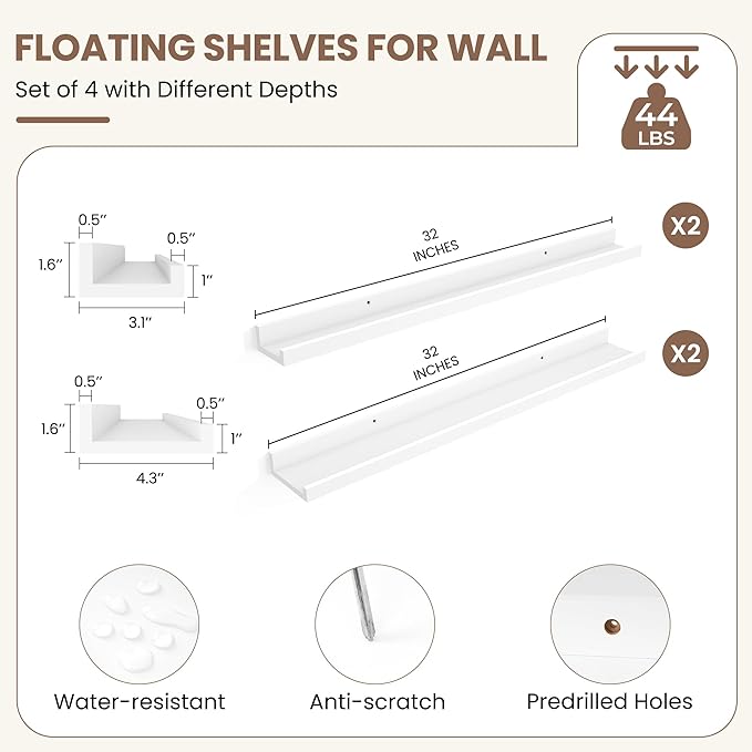 Fun Memories Picture Ledge Shelf, 32 Inch Picture Shelves - Image 3