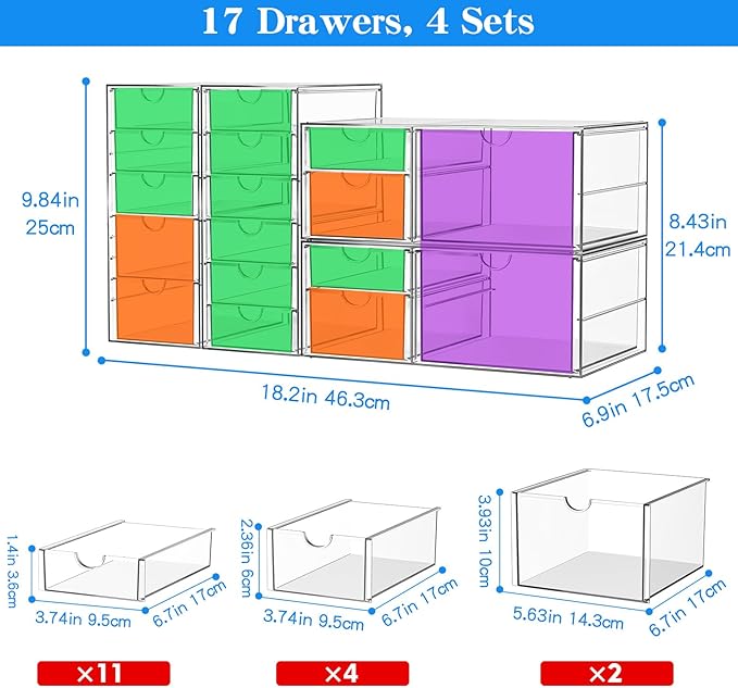 Makeup Acrylic Organizer with 17 Drawers, Desk Organizers and Accessories - Image 3