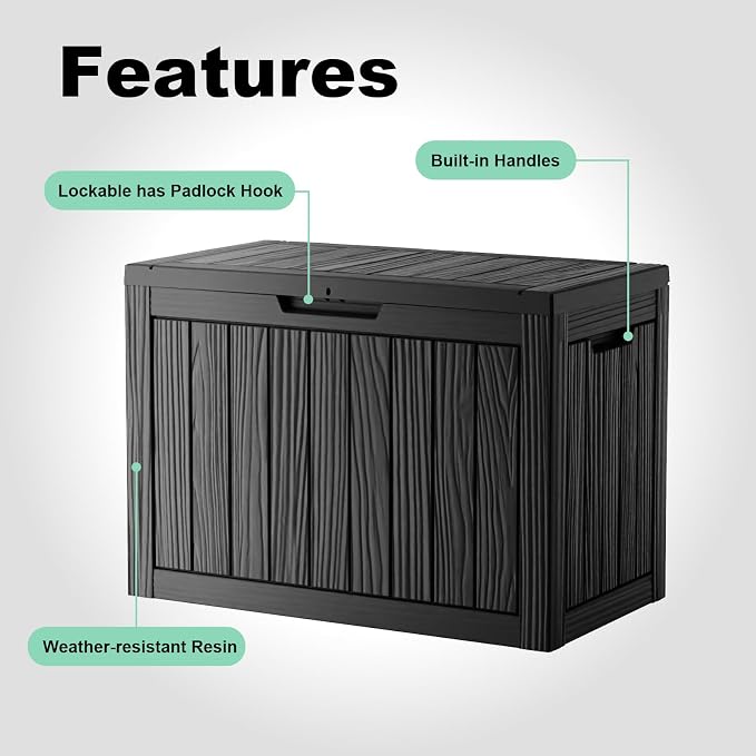 45 GallonOutdoor Storage Box, Resin Deck Boxes Waterproof, IndoorOutdoor Bin - Image 6