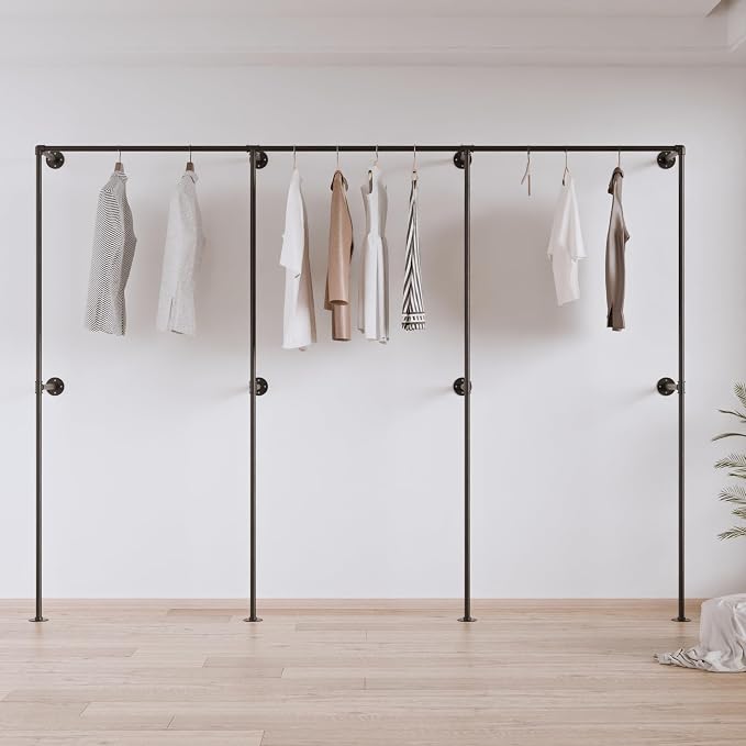 Industrial Pipe Clothing Rack, Heavy Duty Wall Mounted Clothes Rack, Retail by Anynice