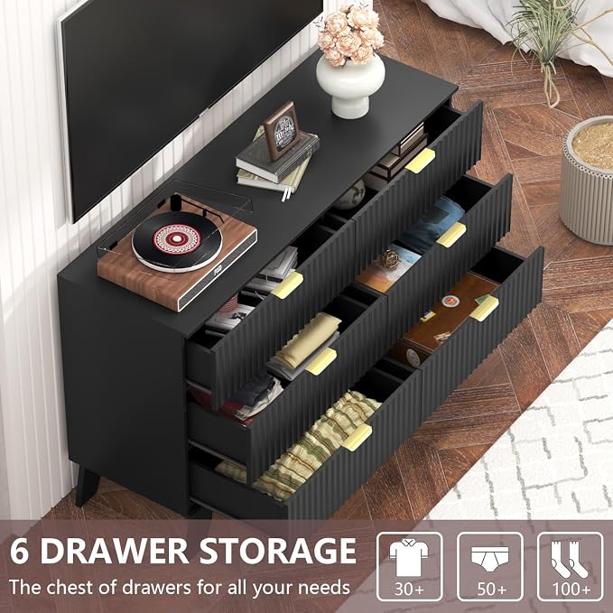 Fluted Dresser for Bedroom, 6 Drawer Dresser for Closet, Storage Cabinet and - Image 3