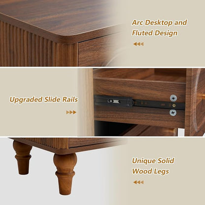 Fluted 5 Drawer Dresser for Bedroom Set of 2, Modern Mid Century Chest of - Image 5
