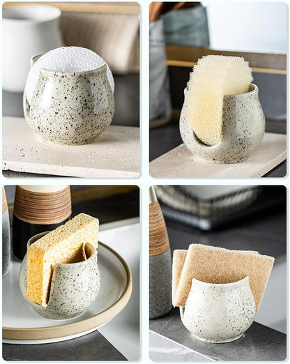 Sponge Holder for Kitchen Sink, Ceramic Dish Sponge Dish Rack Scrubby Caddy - Image 6
