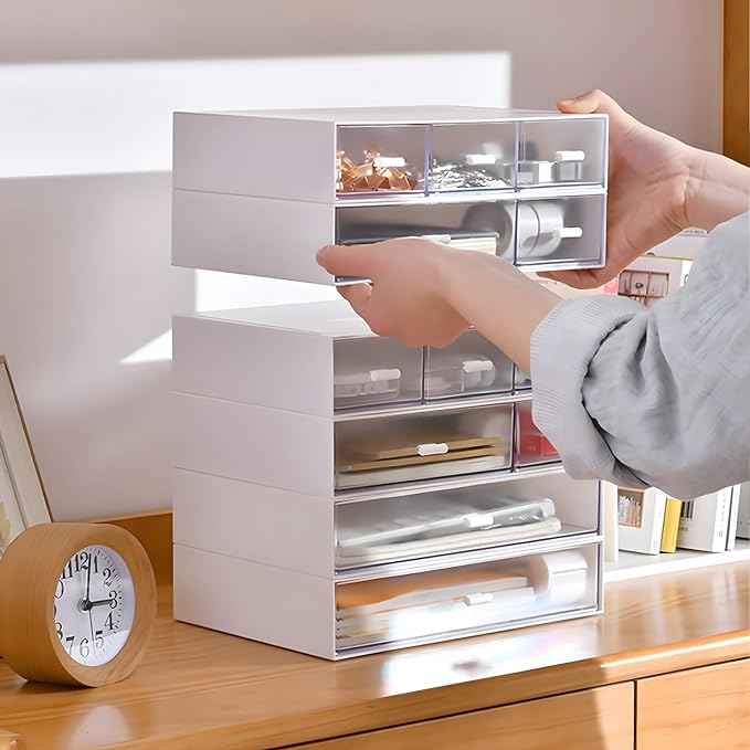 Desktop Organiser with 5 Drawers, Stackable Plastic Storage Box on Desk - Image 6