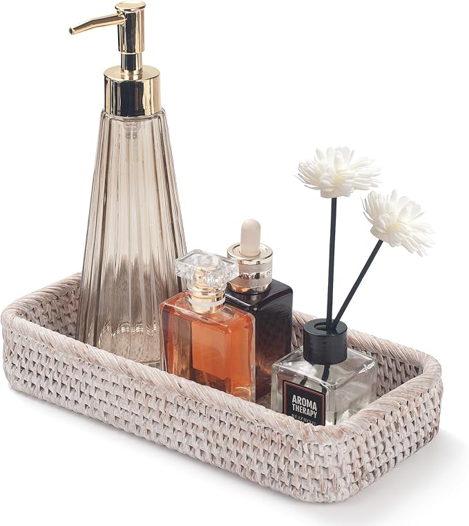 Rattan Bathroom Vanity Tray, Toilet Tank Tray, Toilet Basket Tank Topper by XIMISISE
