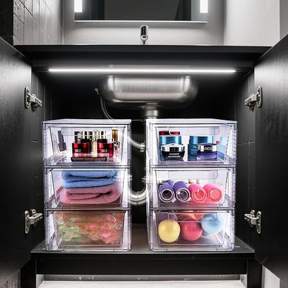 4 Pack Clear Stackable Storage Drawers, 3.95" H Easily Assemble Acrylic - Image 2