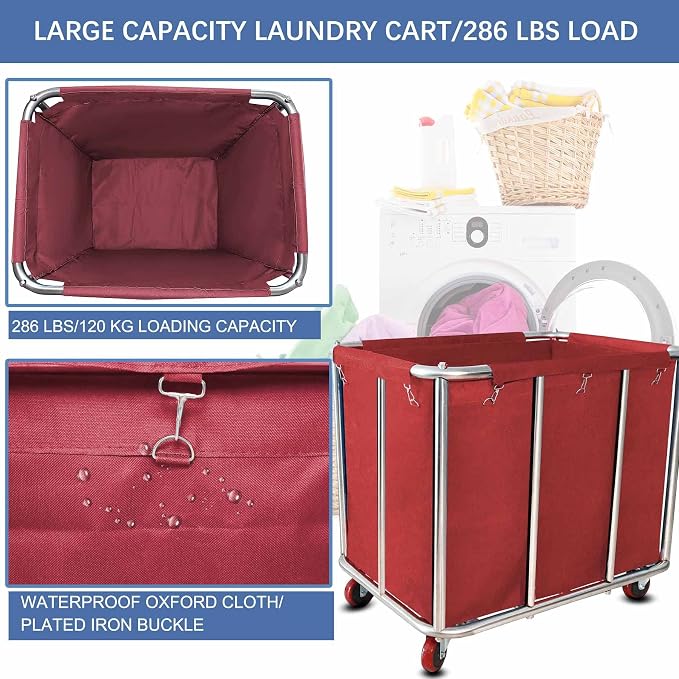 Laundry Cart Commercial, 11.35 Bushel Large Industrial Rolling Laundry Hamper - Image 3
