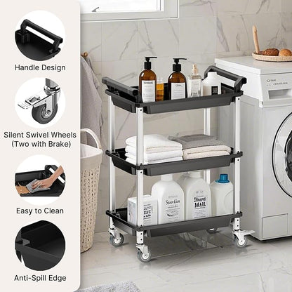 3 Tier Rolling Cart, Plastic Utility Cart - Image 2