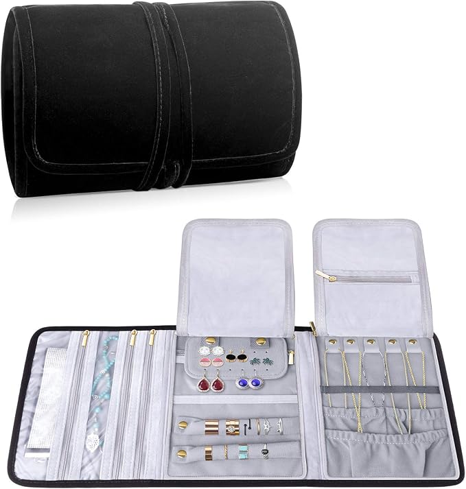 Teamoy Velvet Travel Jewelry Roll, Jewelry Storage Bag Organizer by Teamoy