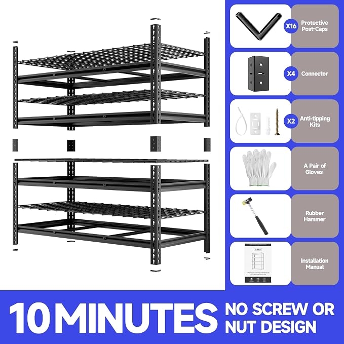 4-Tier 60" W X 24" D X 60" H Garage Shelves 2500LBS Heavy Duty Shelving - Image 7